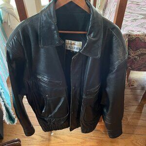XL Black Leather Bomber Jacket, Lined, (fits 2X) LA Leather Calif.